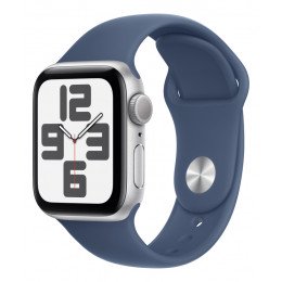Apple Watch SE, 44 мм, алюминий серебристого цвета, ремешок Sport Band цвета «деним» (2024)